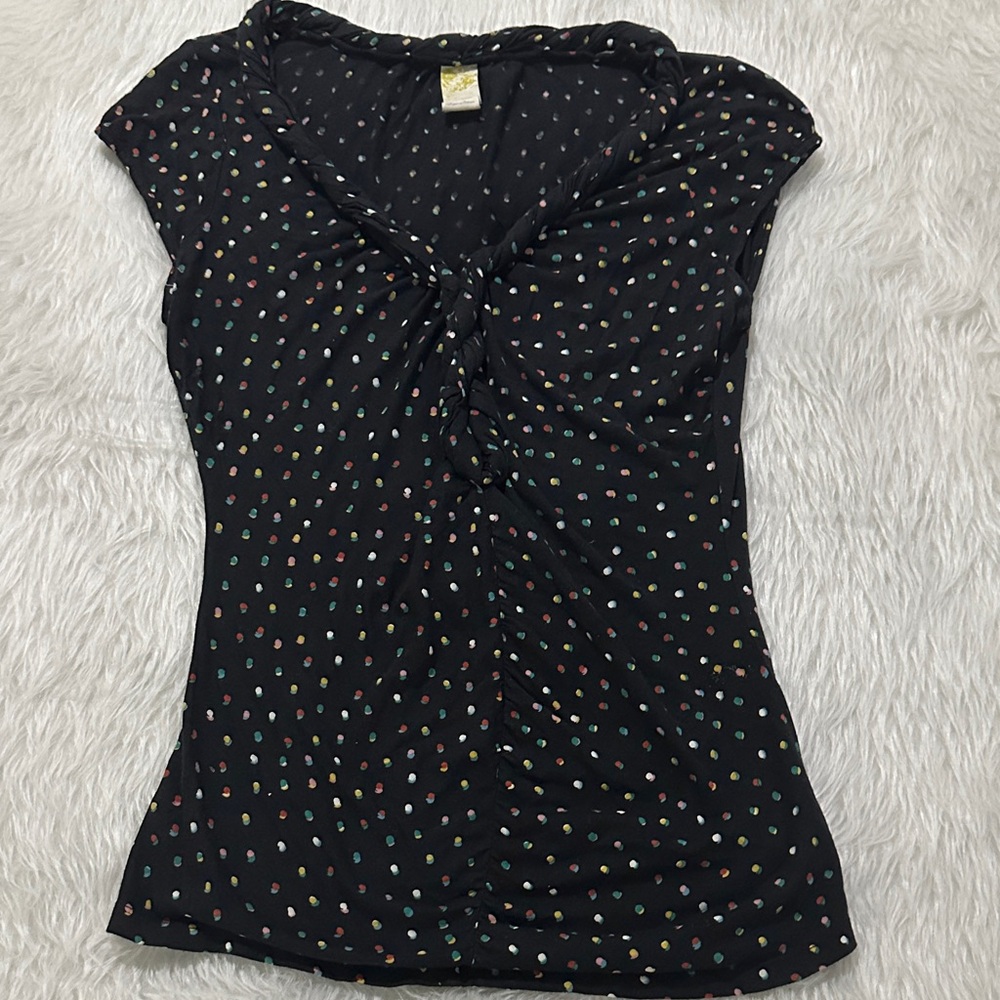 Anthropologie Black Blouse with Multicolor Dots